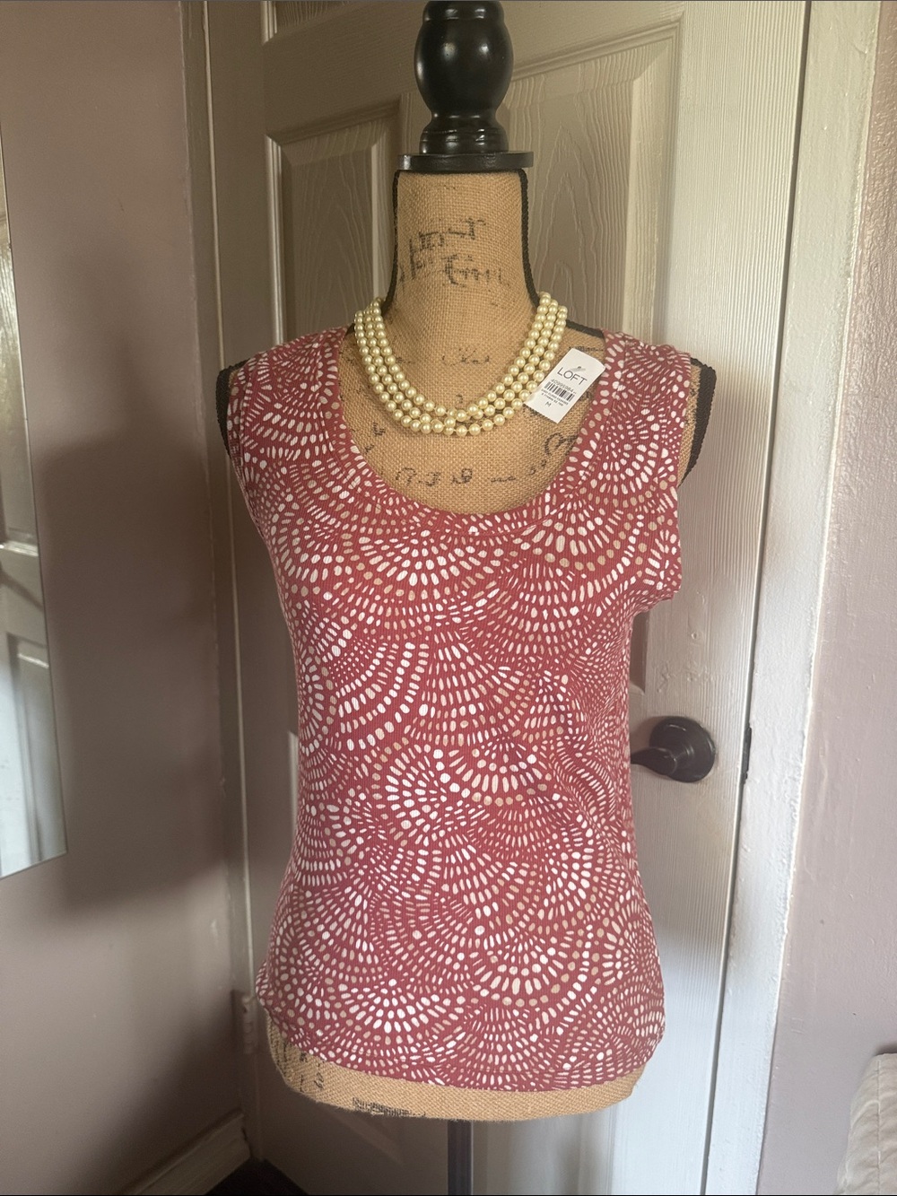LOFT Rose-Mauve Fan Print Sleeveless Tank